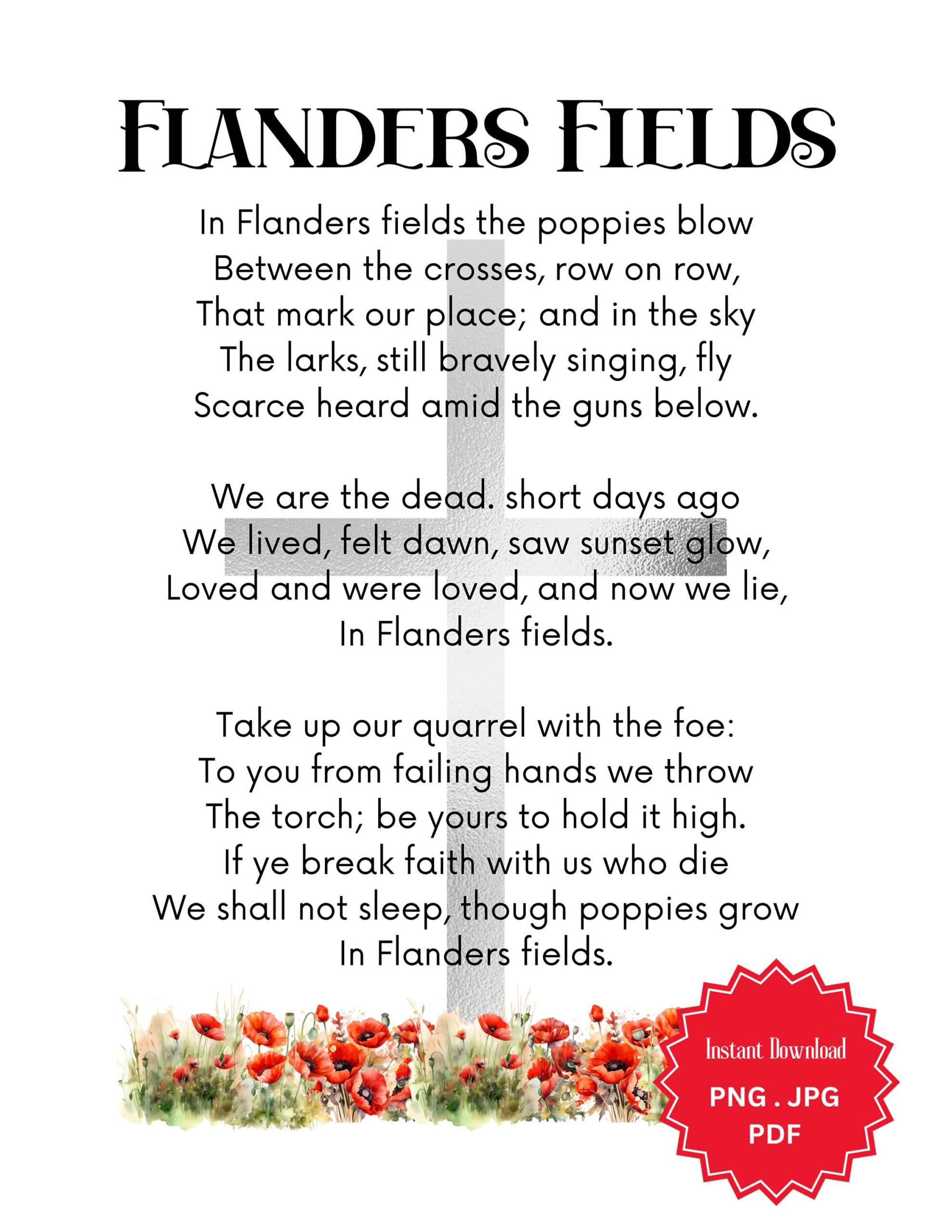 In Flanders Fields Poem Print: Remembrance Day Poppies, Minimal intended for Veterans Day Flanders Field Poem