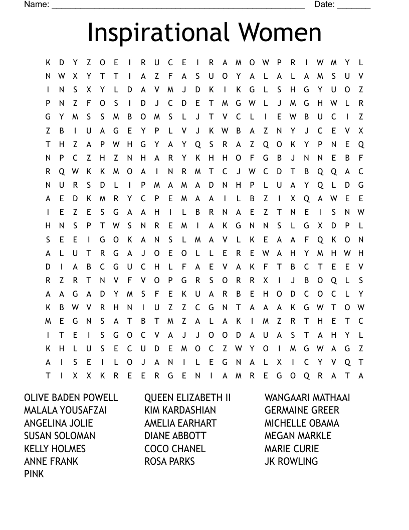 Inspirational Women Word Search - Wordmint regarding Motivational Word Search Printable