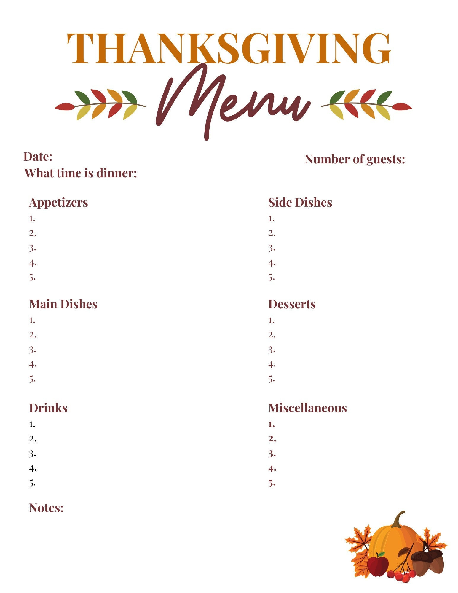Instant Download Thanksgiving Menu And Shopping List, Thanksgiving with regard to Printable Thanksgiving Menu List