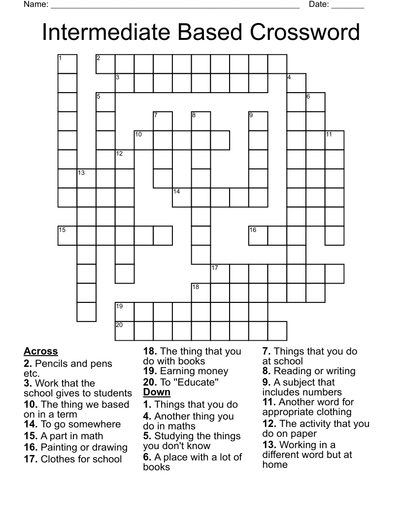 Intermediate Based Crossword - Wordmint for Intermediate Printable Crossword Puzzles