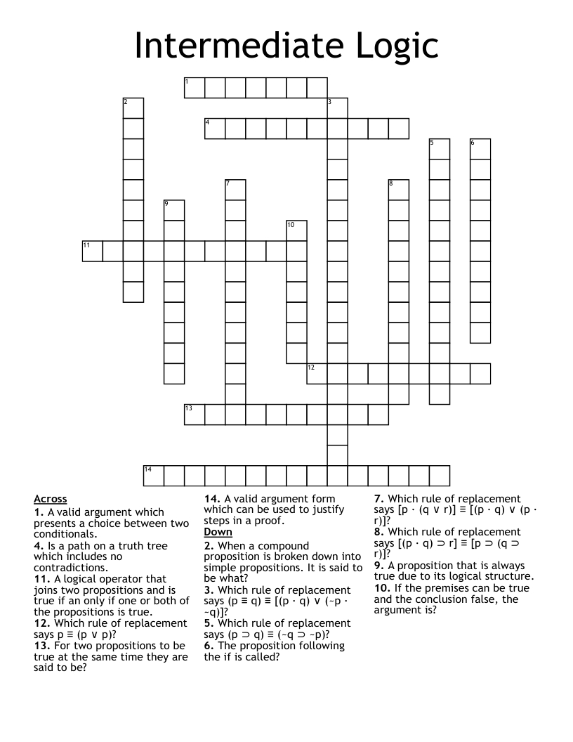 Intermediate Logic Crossword - Wordmint with regard to Intermediate Printable Crossword Puzzles