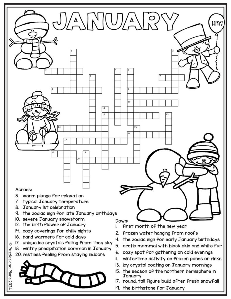 January Crossword Puzzle Printable For Kids - Puzzlesandplans regarding Winter Crosswords Printable