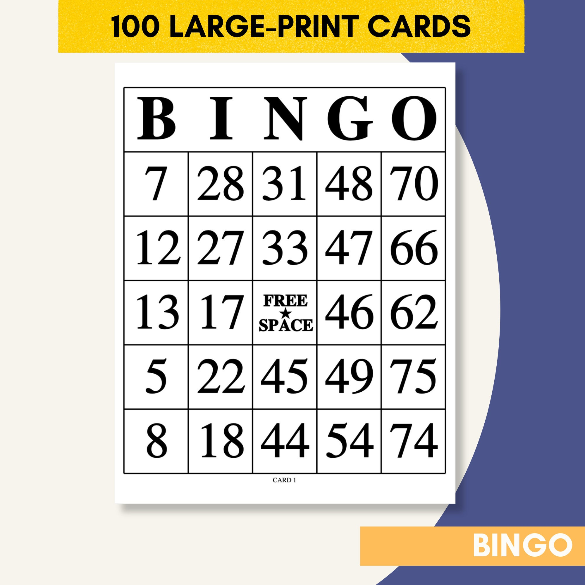 Jumbo Bingo Karten! 100 Großdruck 1-75 Bingokarten, 1 Pro Seite for Large Print Bingo Cards