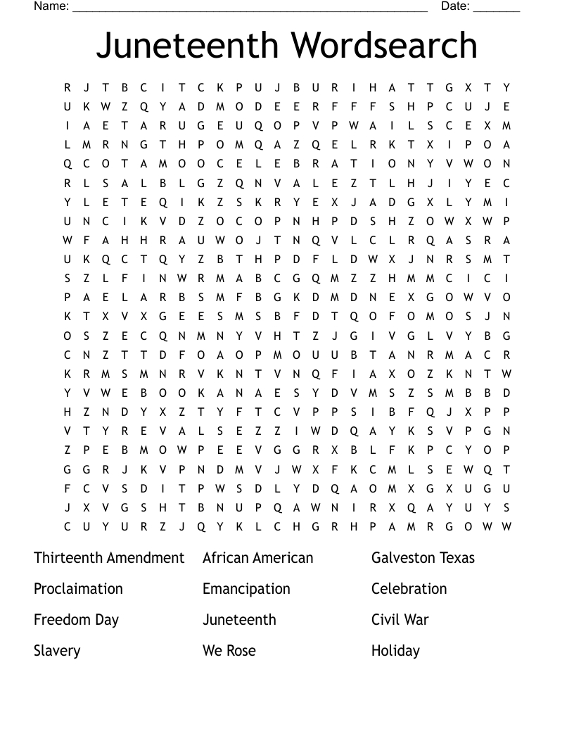 Juneteenth Word Search - Wordmint with Juneteenth Word Search Printable