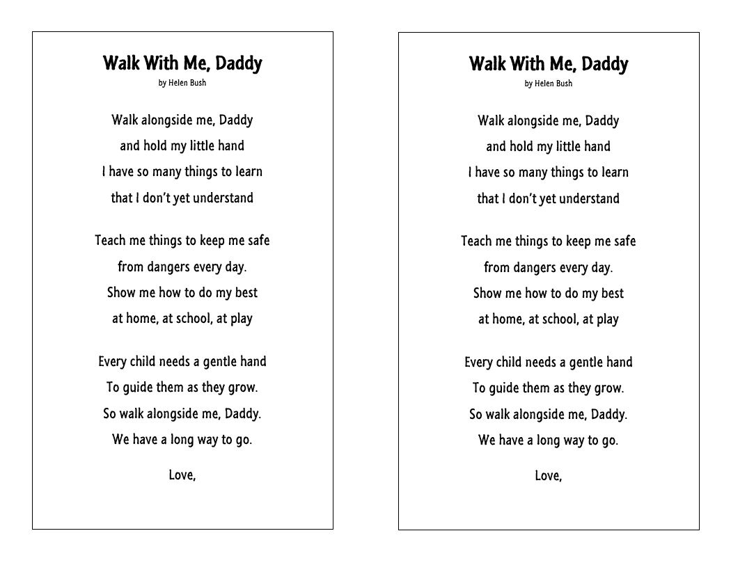 Karen And Kissable Kids: June 2013 throughout Walk With Me Daddy Poem Free Printable