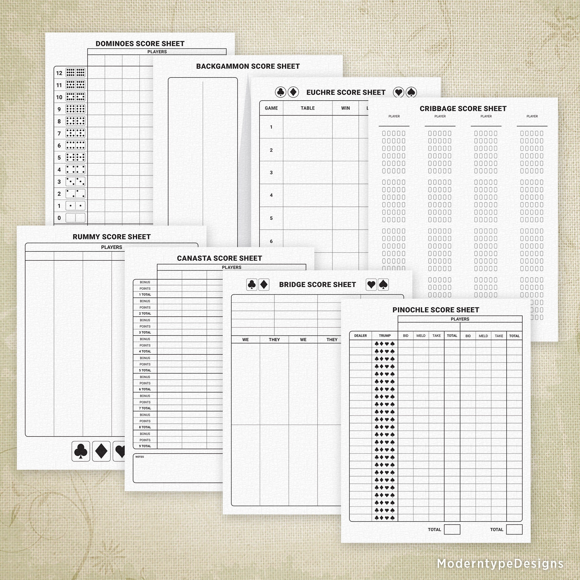 Kartenspiel Scoring Sheets Druckbare Digitaler Download, Pinochle throughout Cribbage Score Sheets Printable