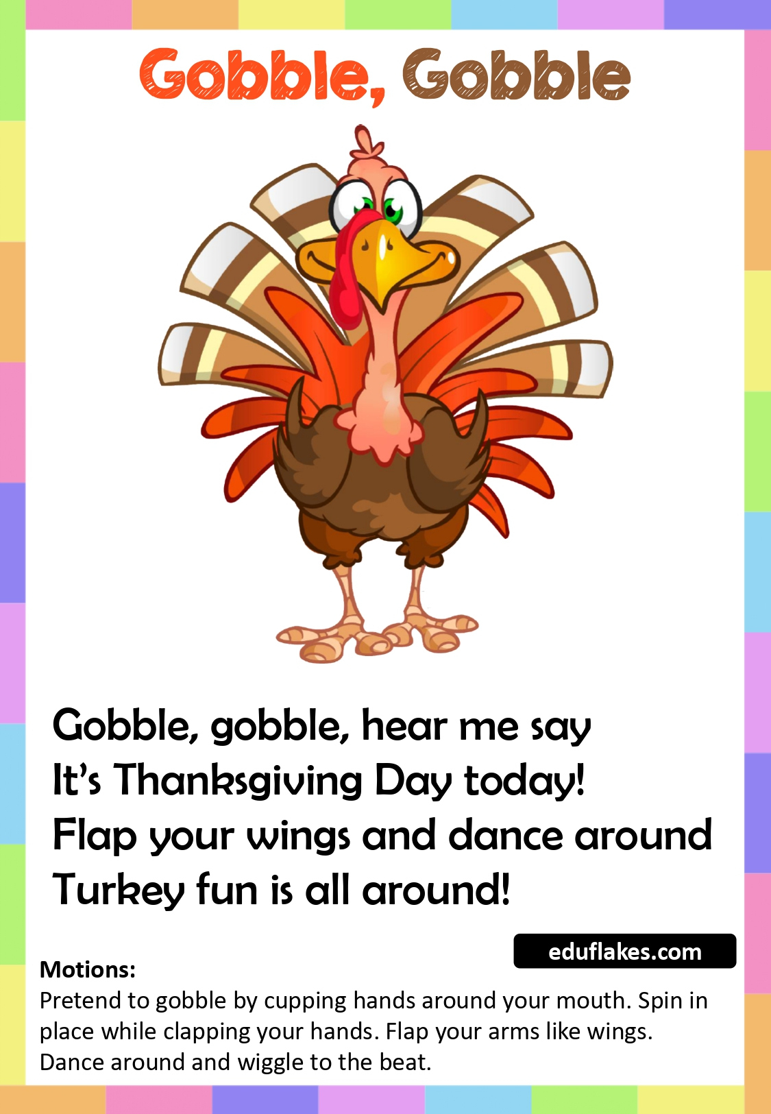Kindergarten Thanksgiving Rhymes Free Pdf Printable - Eduflakes within Gobble Gobble Thanksgiving Poem