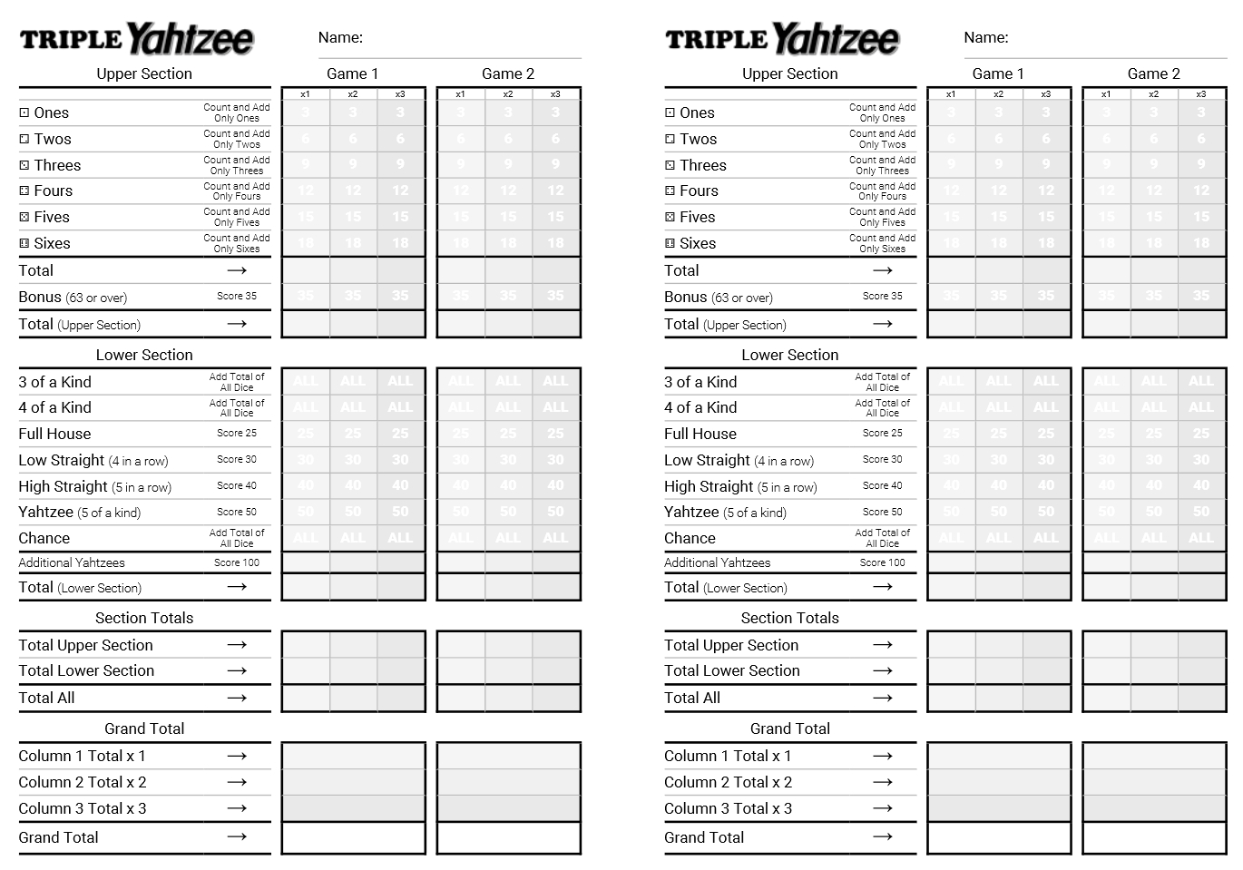 Kingofmycastle | Triple Yahtzee Printable Html Score Sheets intended for Free Printable Triple Yahtzee Score Sheets