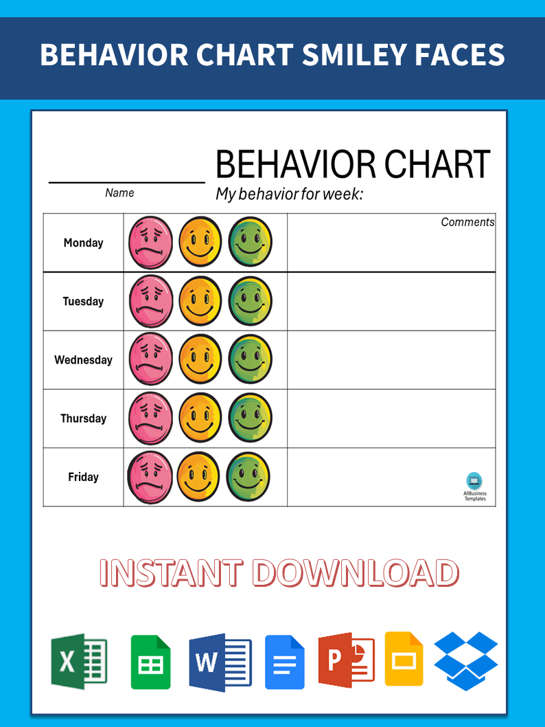 Kostenloses Daily Behavior Chart With Smiley Faces in Smiley Face Behavior Chart Free Printable