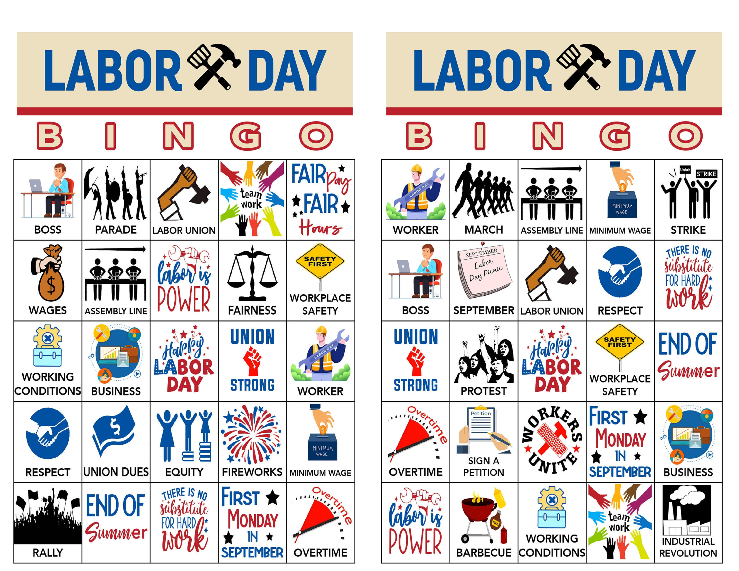 Labor Day Game, Party Game, Labor Day Bingo Game, Labor Day for Labor Day Bingo Free Printable