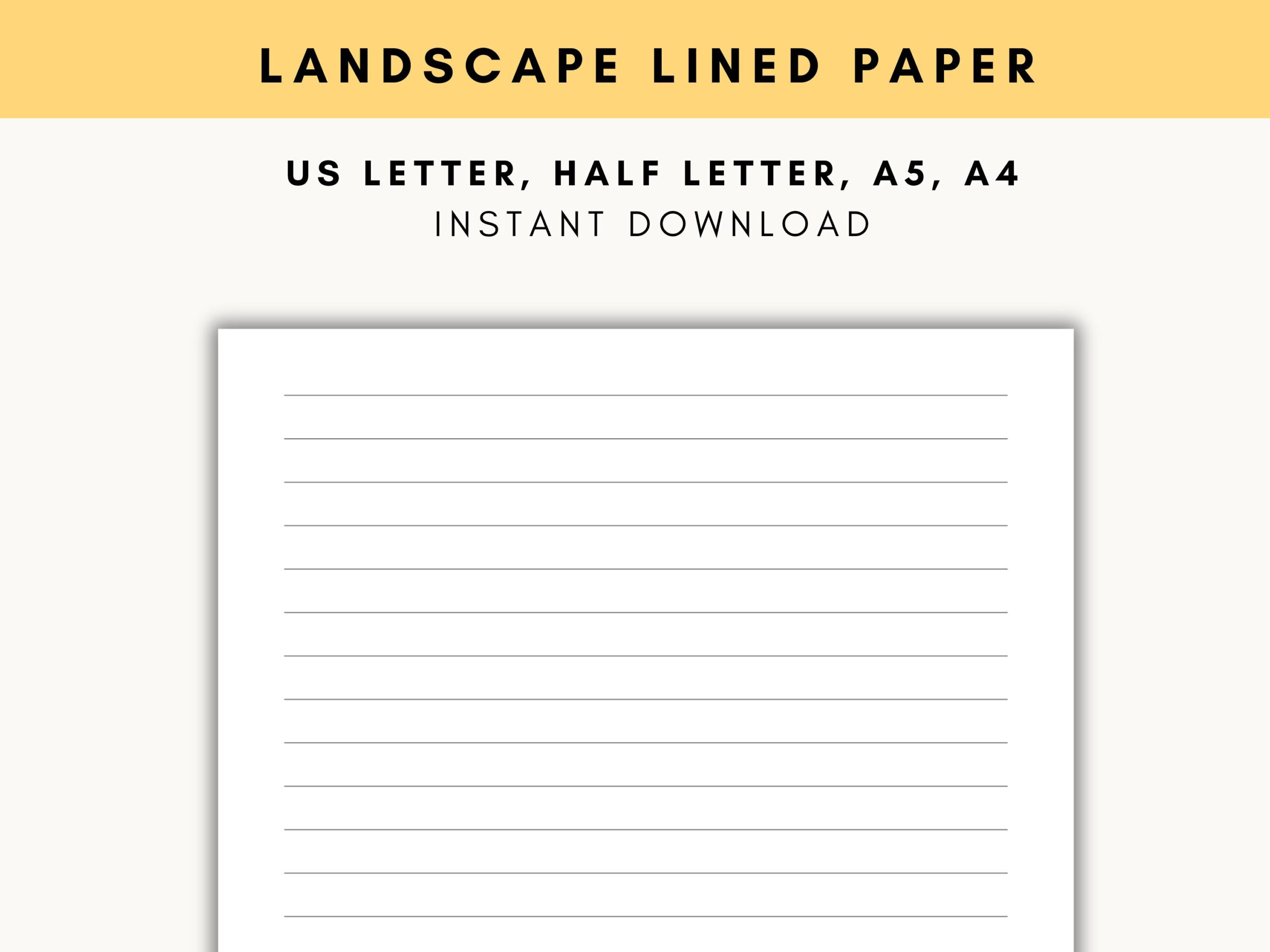 Landscape Lined Paper, Horizontal Lined Paper Printable, Landscape inside Lined Paper Printable Landscape