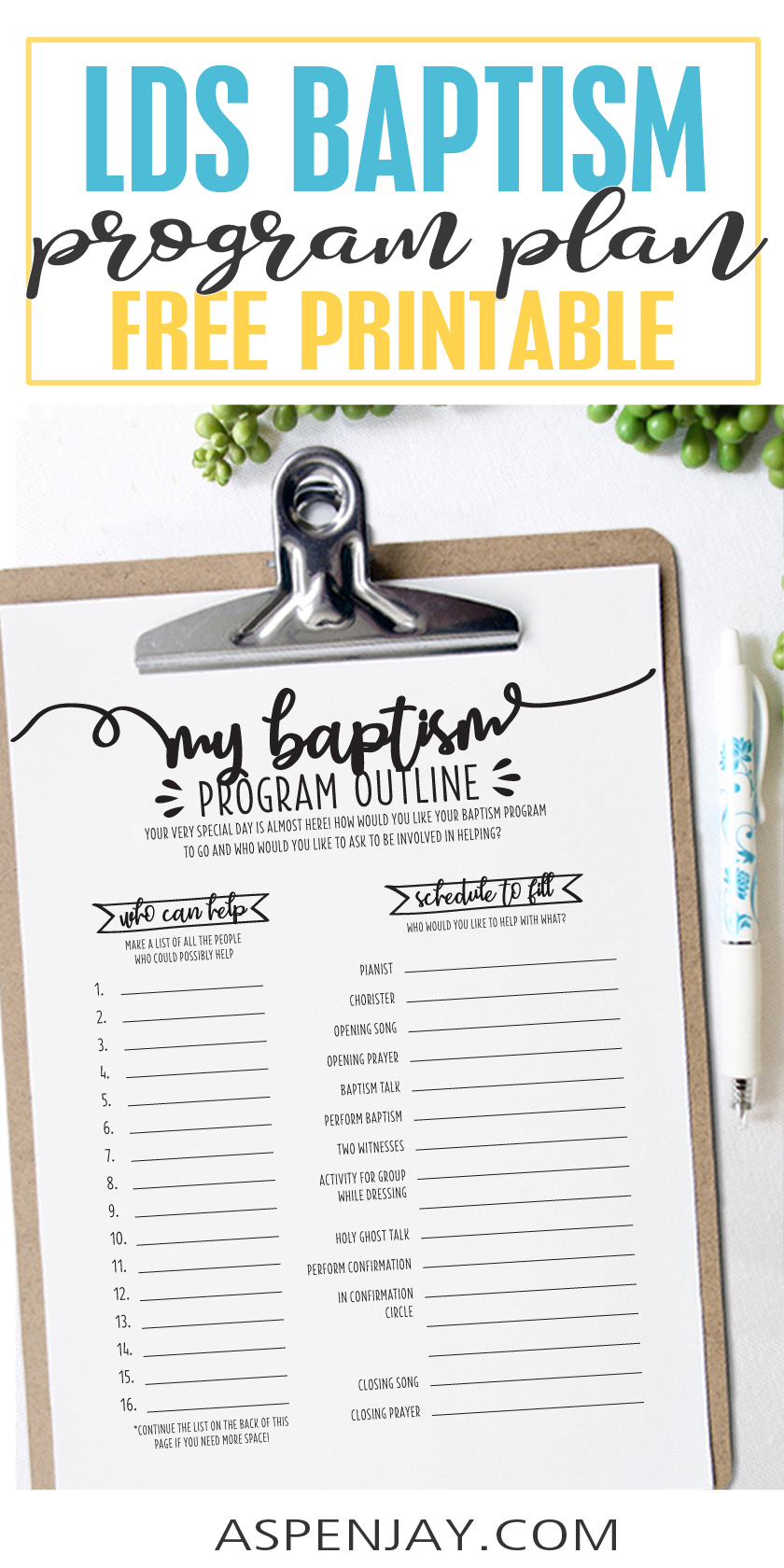 Lds Baptism Program Checklist - Aspen Jay throughout Free Lds Baptism Printables