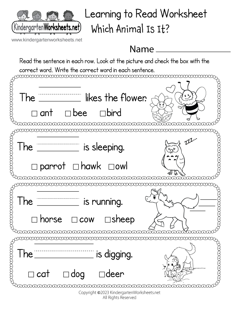 Learning To Read Worksheet - Free Printable, Digital, & Pdf with Printable Main Categories of Kindergarten Worksheets