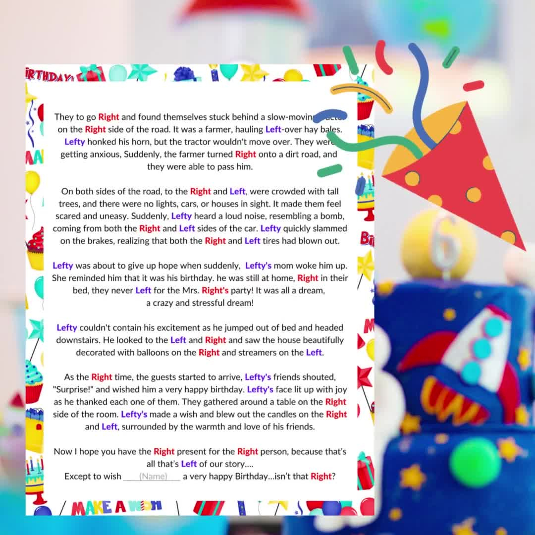 Left Right Game, Left Right Birthday Game, Printable Funny Left Right  Story, Pass Gift Game, Pass The Prize, Birthday Games Group Adult Kid intended for Popular Free Printable Left Right Birthday Game