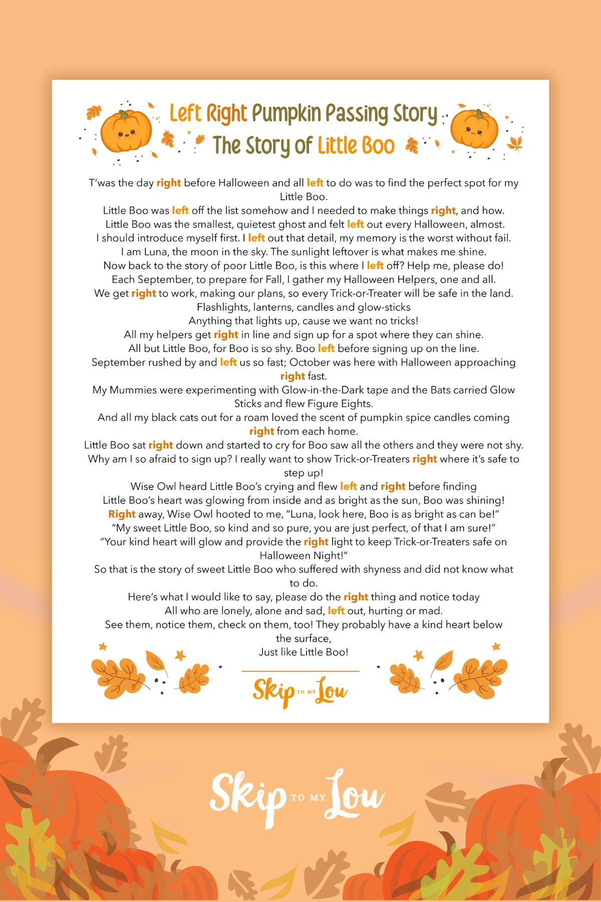 Left Right Pumpkin Passing Game | Skip To My Lou in Left Right Thanksgiving Game Free Printable