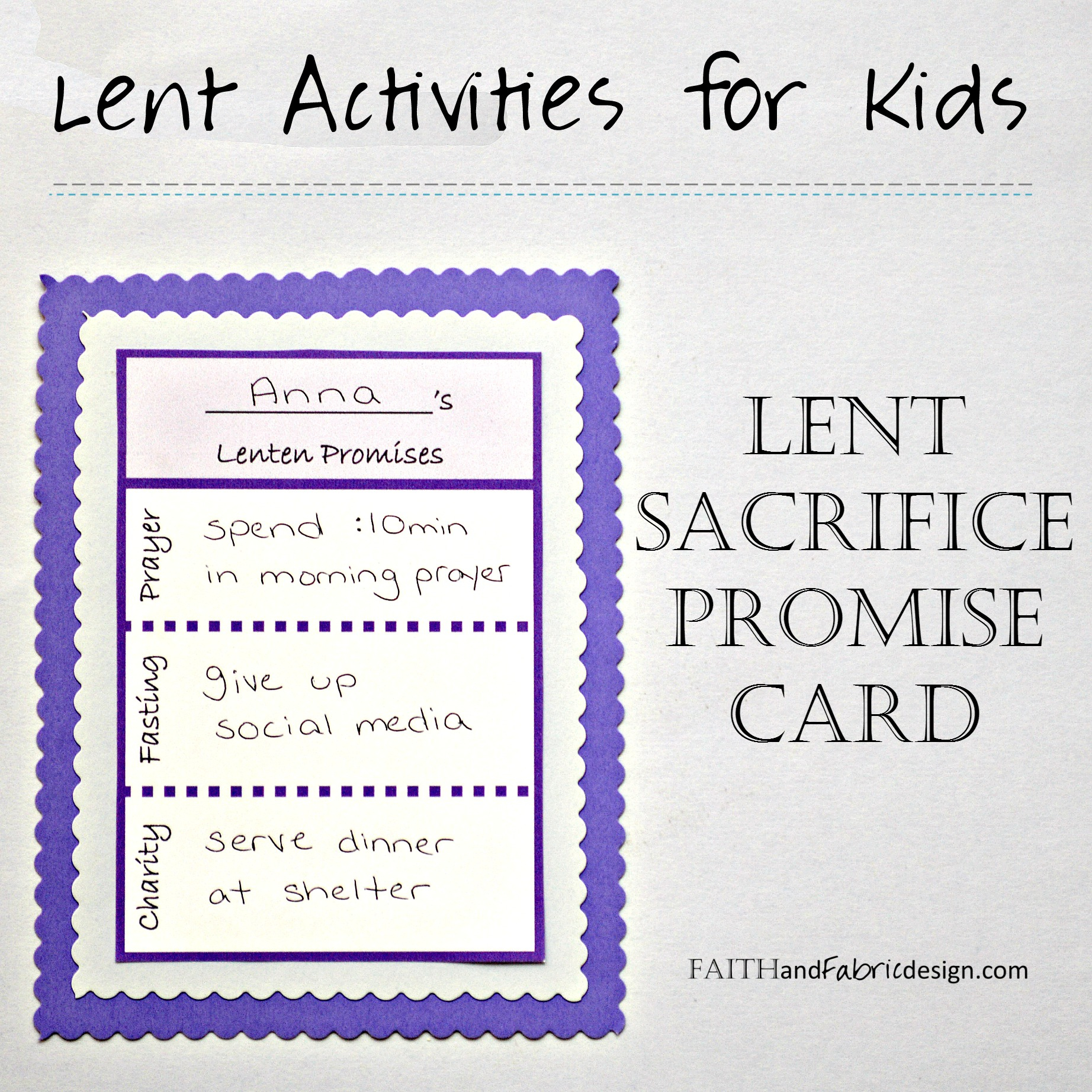 Lent Promise Card: Write Down Your Lent Sacrifice Ideas for Free Printable Lenten Activities