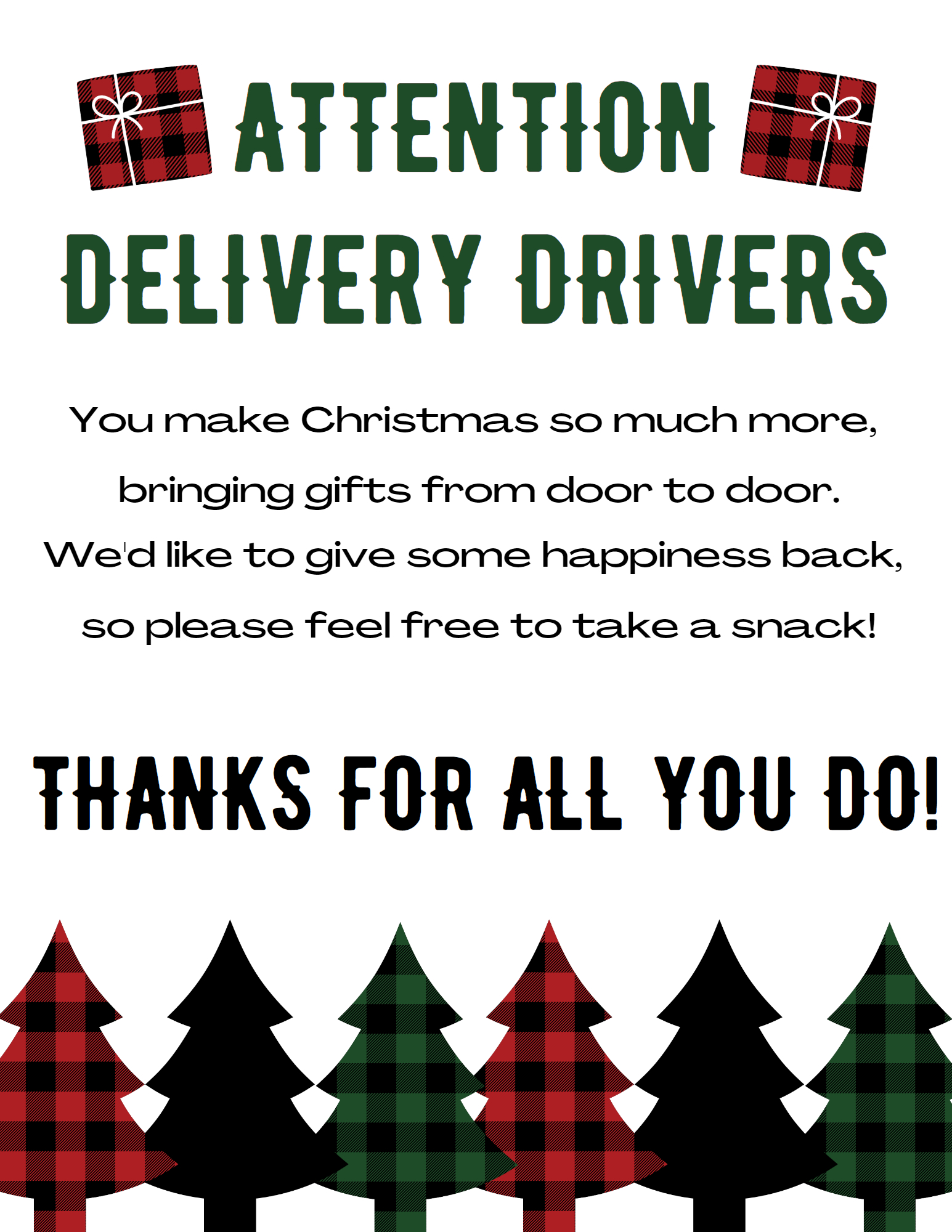 Let The Delivery Drivers Know You&amp;#039;Re Thankful W/ This Free inside Delivery Driver Porch Snacks Printable Free