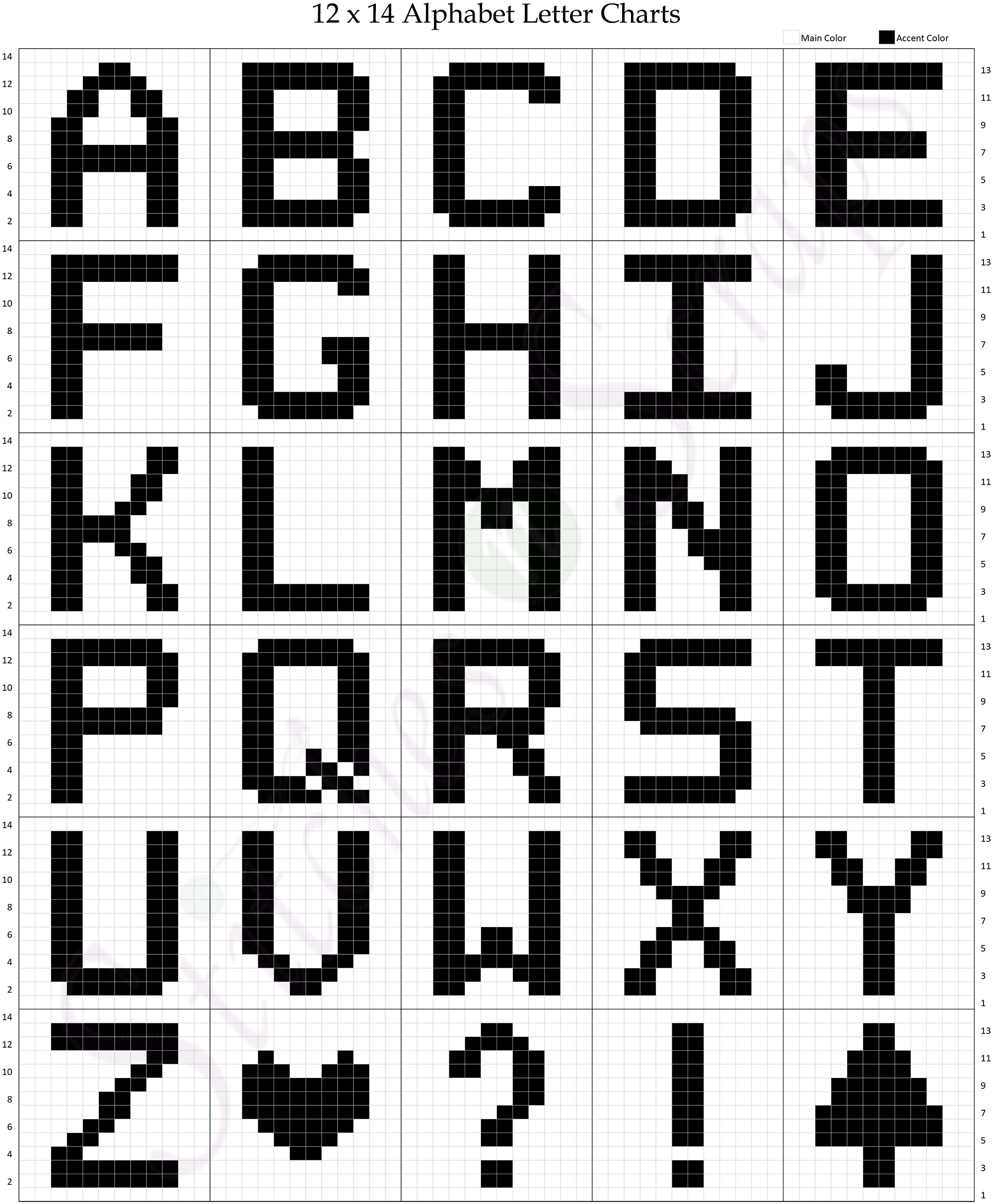 Letter Charts (Entire Alphabet! - 12 X 14) - Stitches N Scraps within Free Printable Crochet Alphabet Patterns