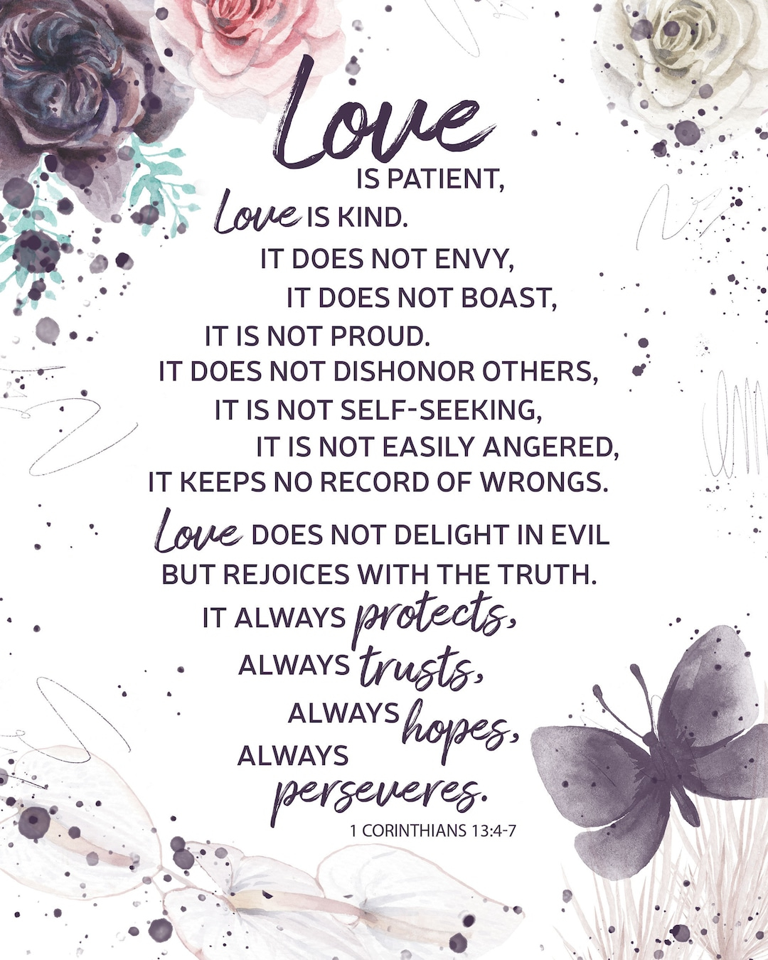 Love Is Patient, Love Is Kind - 1 Corinthians 13:4-7 Printable with regard to Printable 1 Corinthians 13