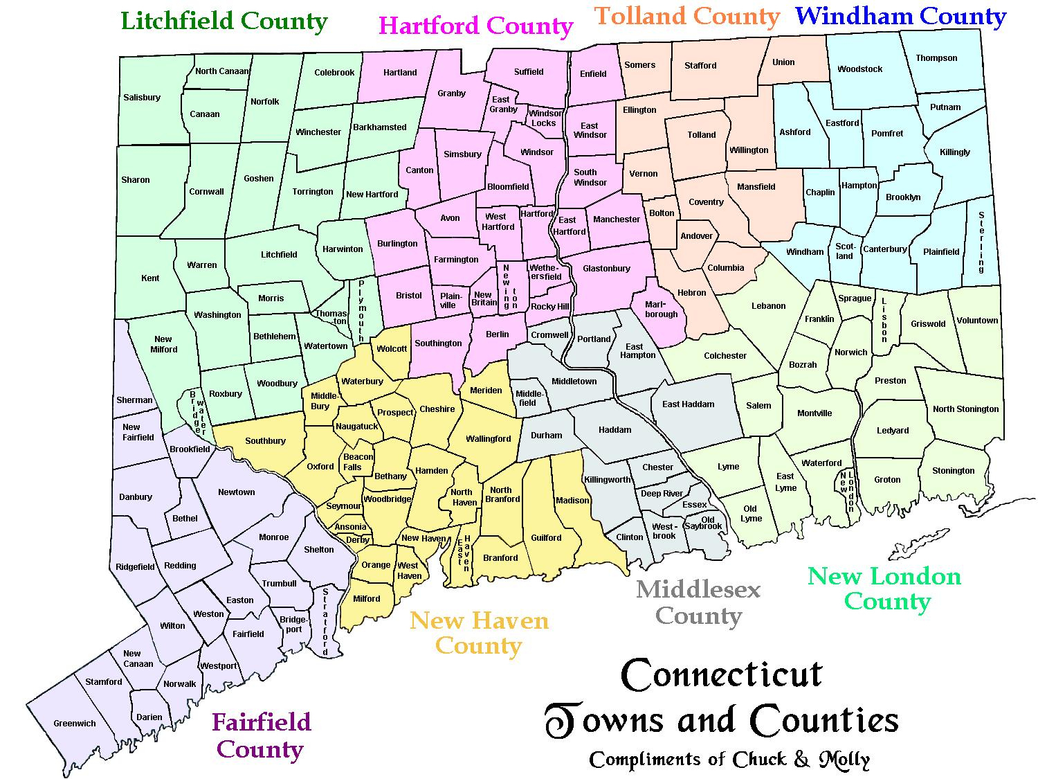 Map Of Ct Towns And Counties intended for Connecticut County Map Printable