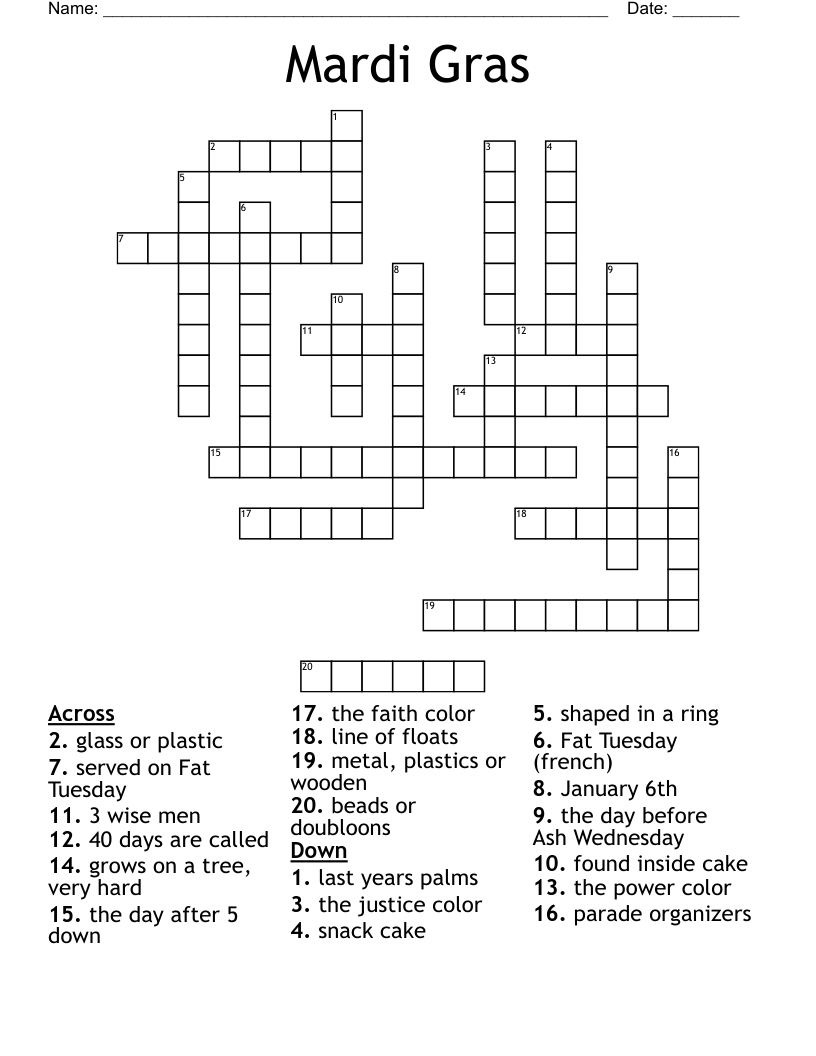 Mardi Gras Crossword - Wordmint inside Mardi Gras Crossword Puzzle Printable