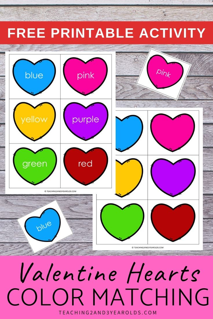 Matching Hearts Valentine Color Sorting Printable with Heart Matching Game Printable