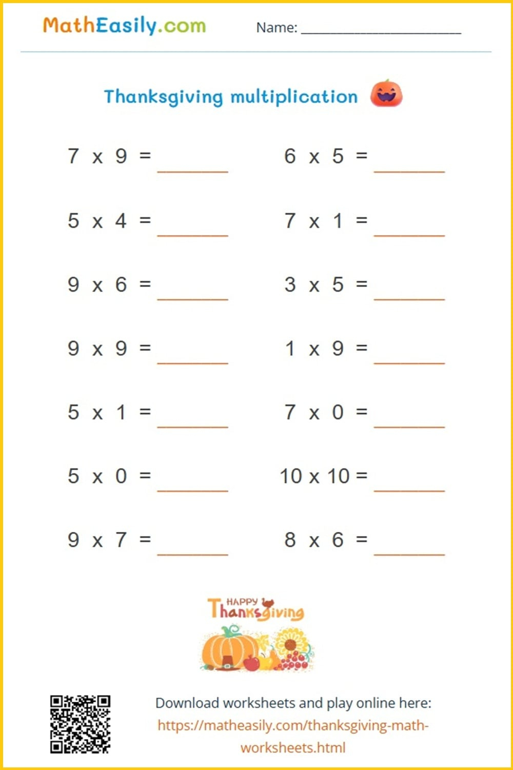 Math Thanksgiving Worksheets Pdf | Free Download intended for Free Thanksgiving Multiplication Worksheets