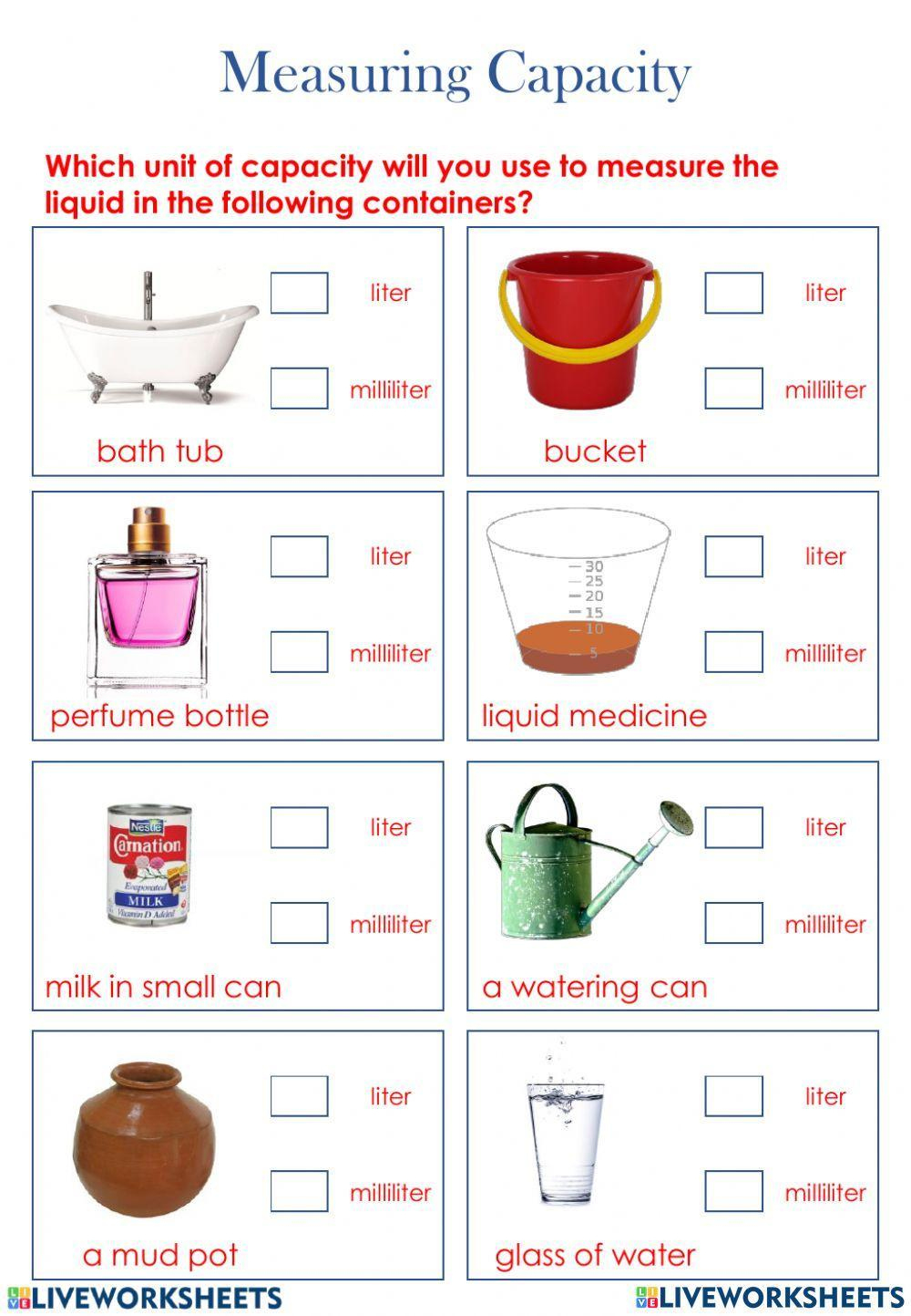 Measuring Capacity | Live Worksheets - Worksheets Library with Capacity Worksheet Printable Free