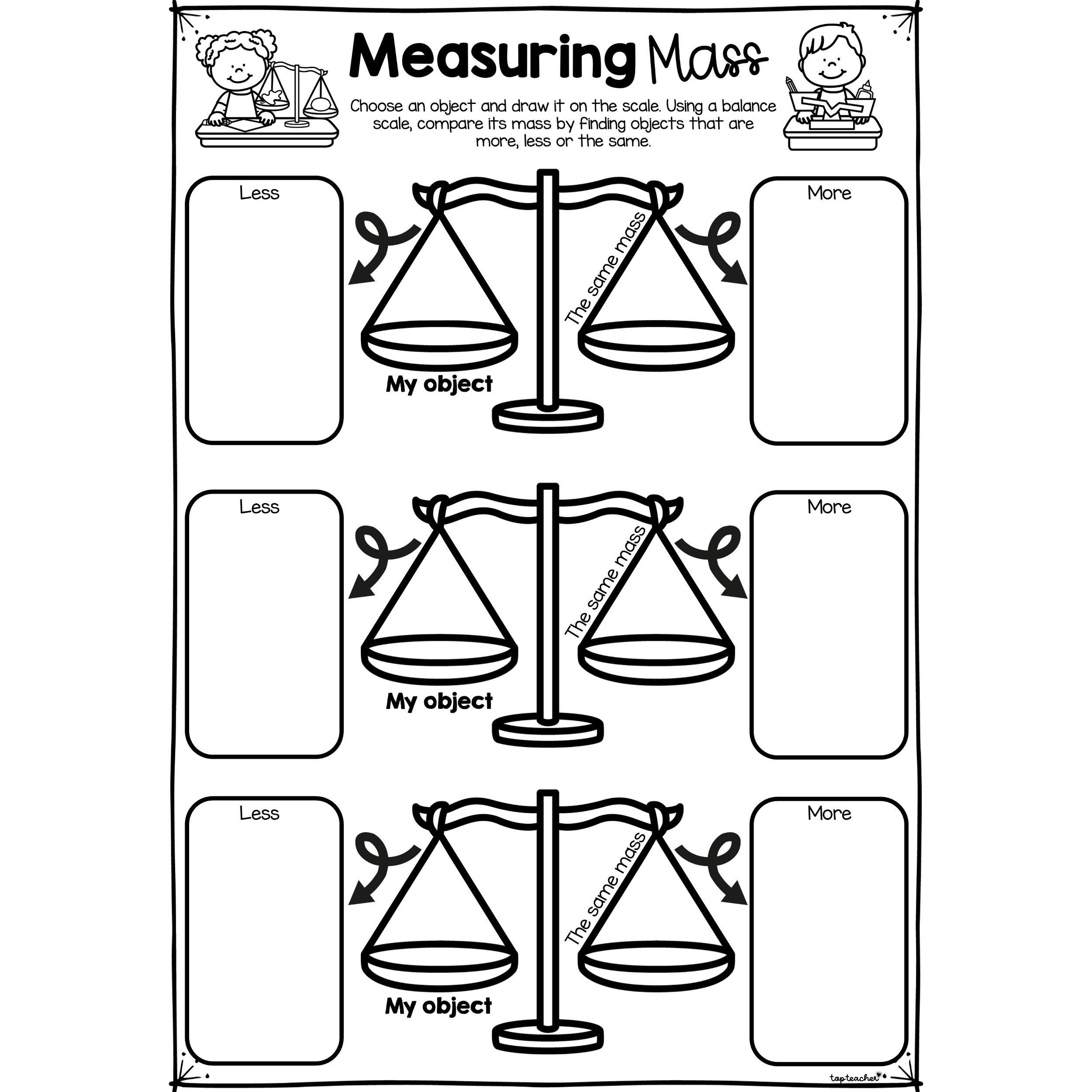 Measuring &amp;amp; Comparing Mass - Top Teacher for Weight Comparison Worksheet Printable