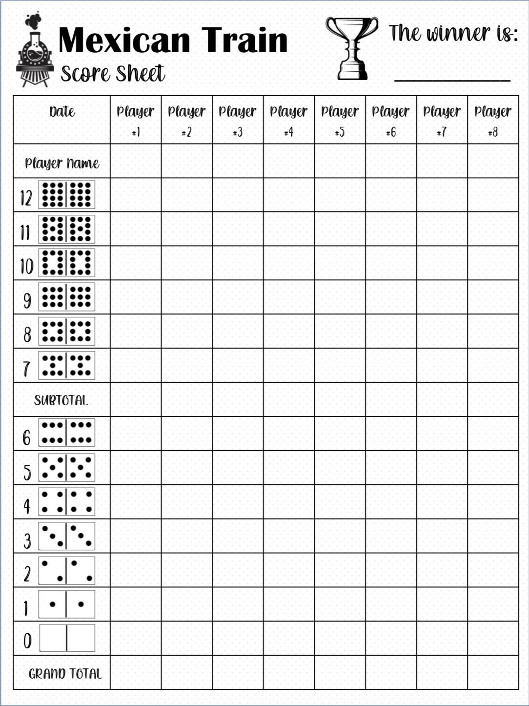 Mexican Train Score Card - Mexican Train Scoresheet - Mexican with Mexican Train Score Sheets Printable Free