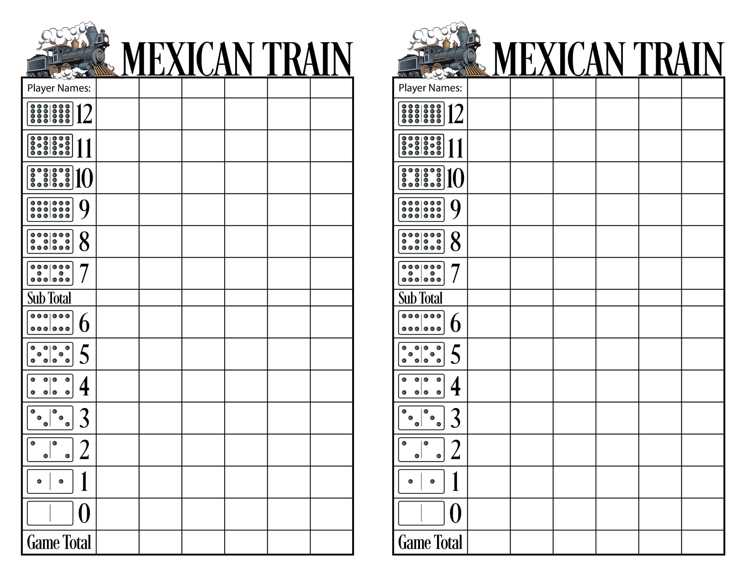 Mexican Train Score Sheet Pdf - Etsy Uk with regard to Mexican Train Score Sheets Printable Free