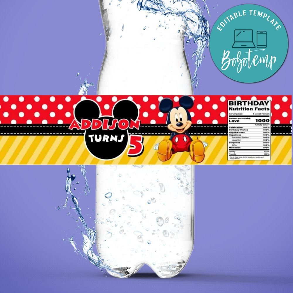 Mickey Mouse Birthday Water Bottle Label Template Diy | Bobotemp intended for Mickey Mouse Water Bottle Labels Free Printable