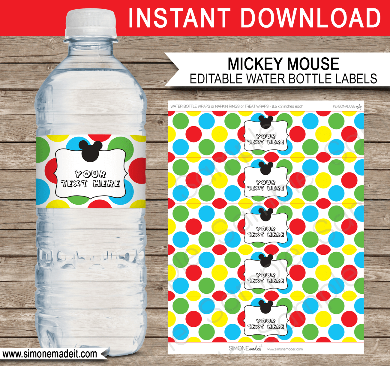 Mickey Mouse Party Water Bottle Labels Template with regard to Mickey Mouse Water Bottle Labels Free Printable