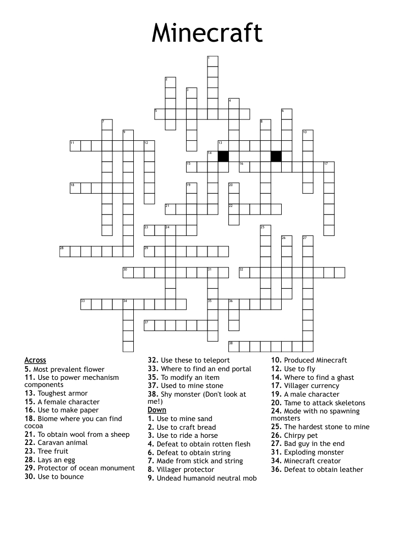 Minecraft Crossword - Wordmint inside Minecraft Crossword Puzzle Printable