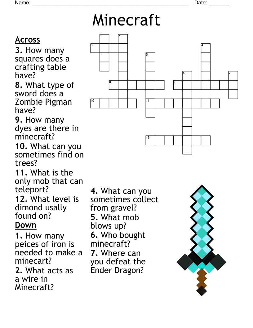 Minecraft Crossword - Wordmint pertaining to Minecraft Crossword Puzzle Printable
