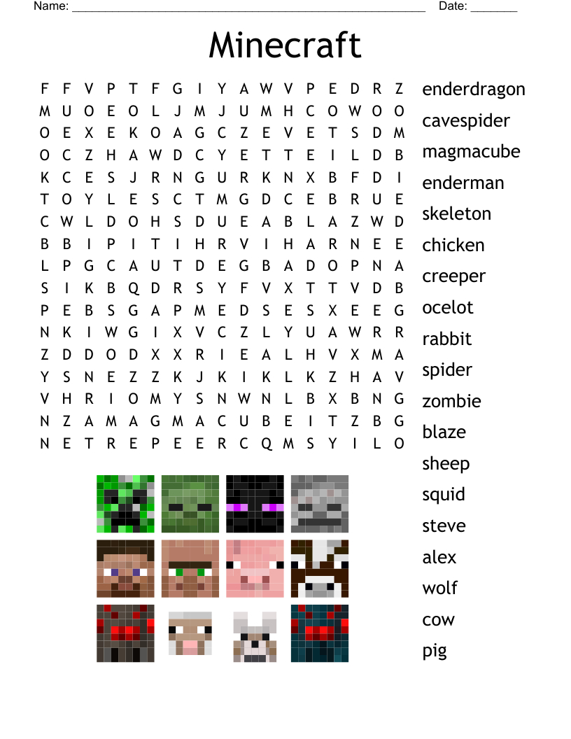 Minecraft Word Search - Wordmint regarding Minecraft Crossword Puzzle Printable