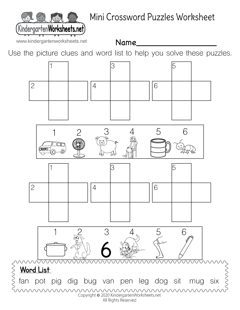 Mini Crossword Puzzles Worksheet - Free Printable, Digital, &amp;amp; Pdf in Kindergarten Crossword Puzzles Printable