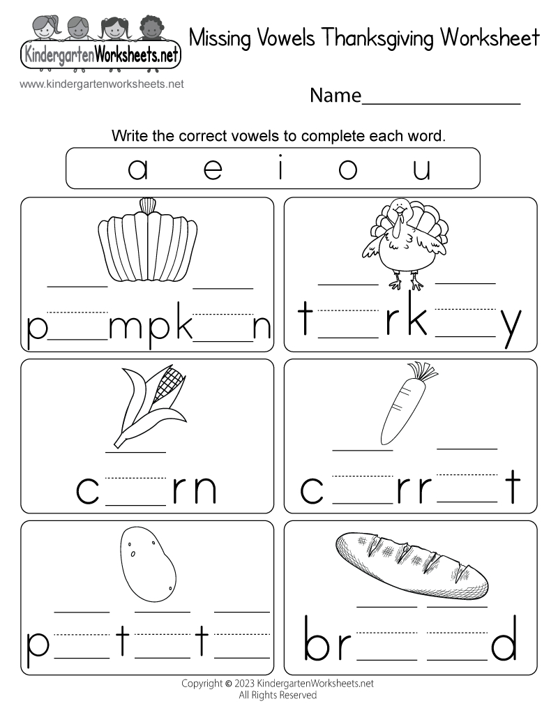 Missing Vowels Thanksgiving Worksheet - Free Printable, Digital, & Pdf throughout Thanksgiving Worksheets For Kids