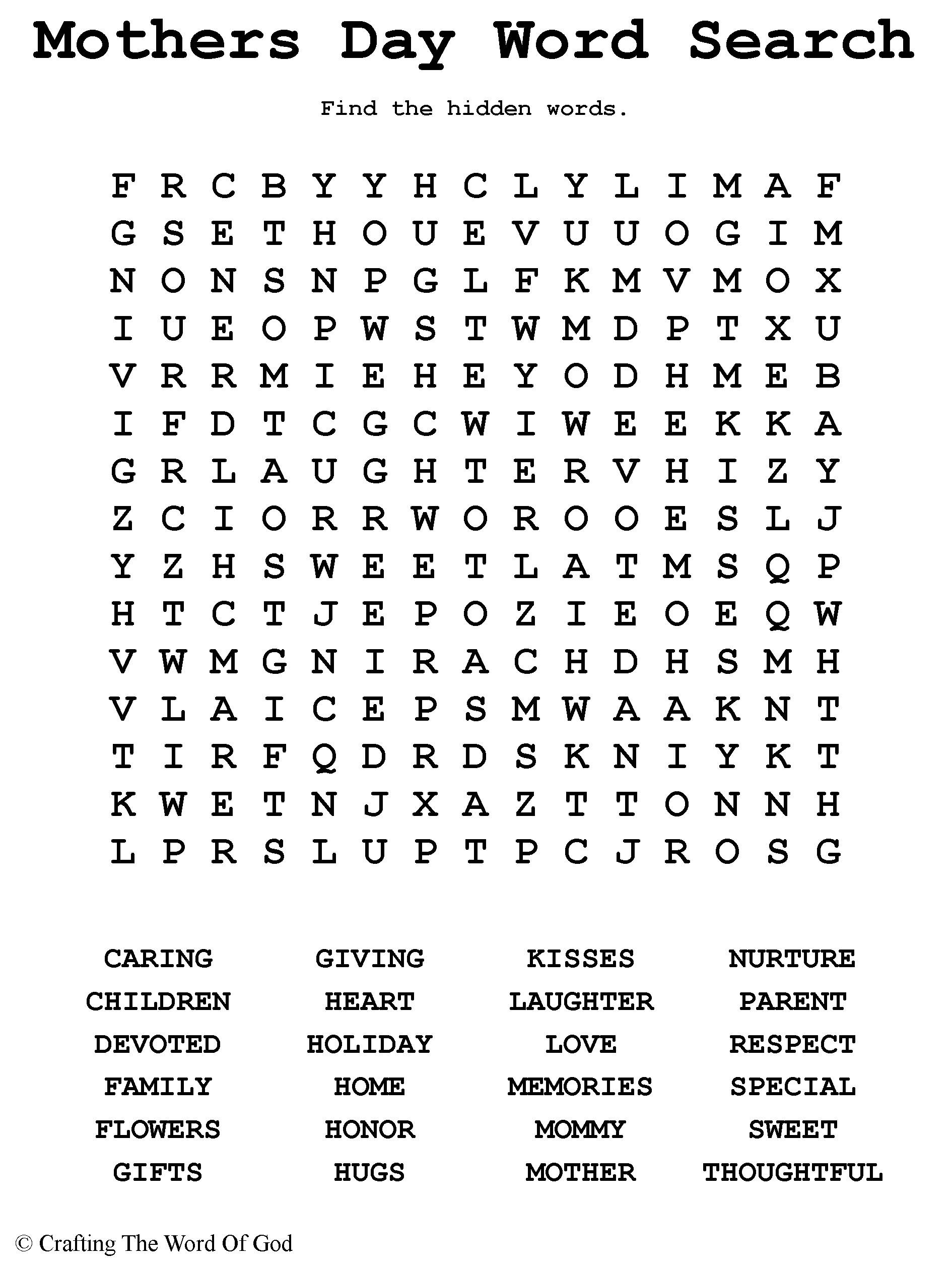 Mothers Day Word Search- Activity Sheet « Crafting The Word Of God for Mother'S Day Word Search Printable