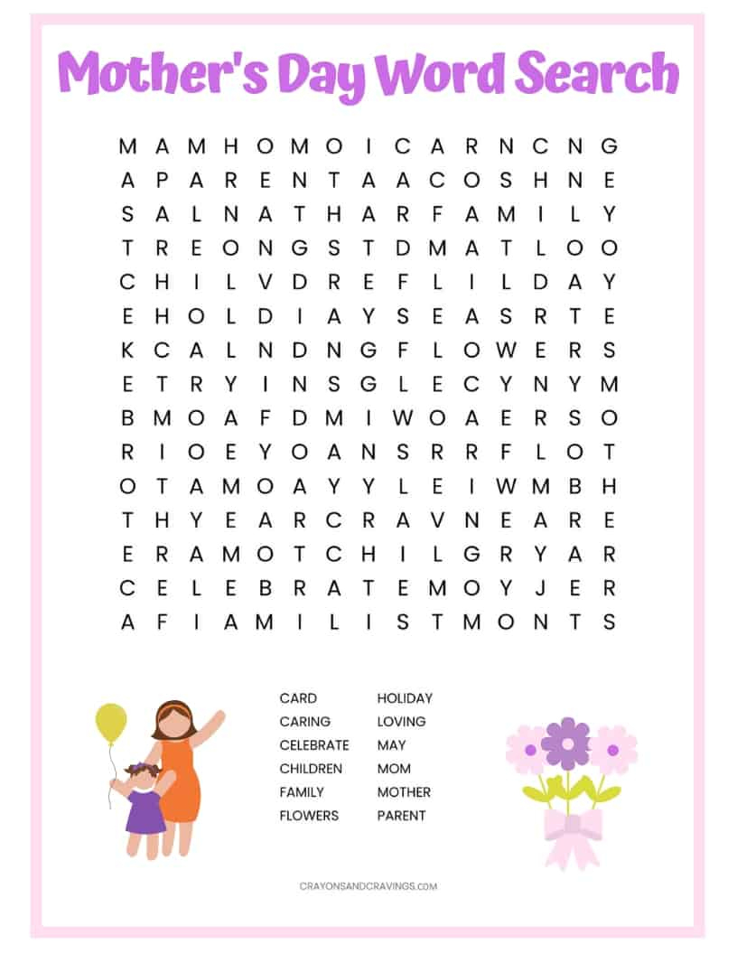 Mothers Day Word Search Free Printable For Kids - Worksheets Library throughout Mother'S Day Word Search Free Printable