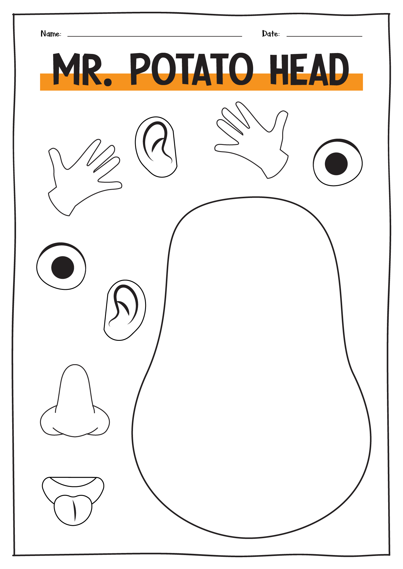 Mr Potato Head Printable Templates 5 Senses with Mr Potato Head 5 Senses Printable Free