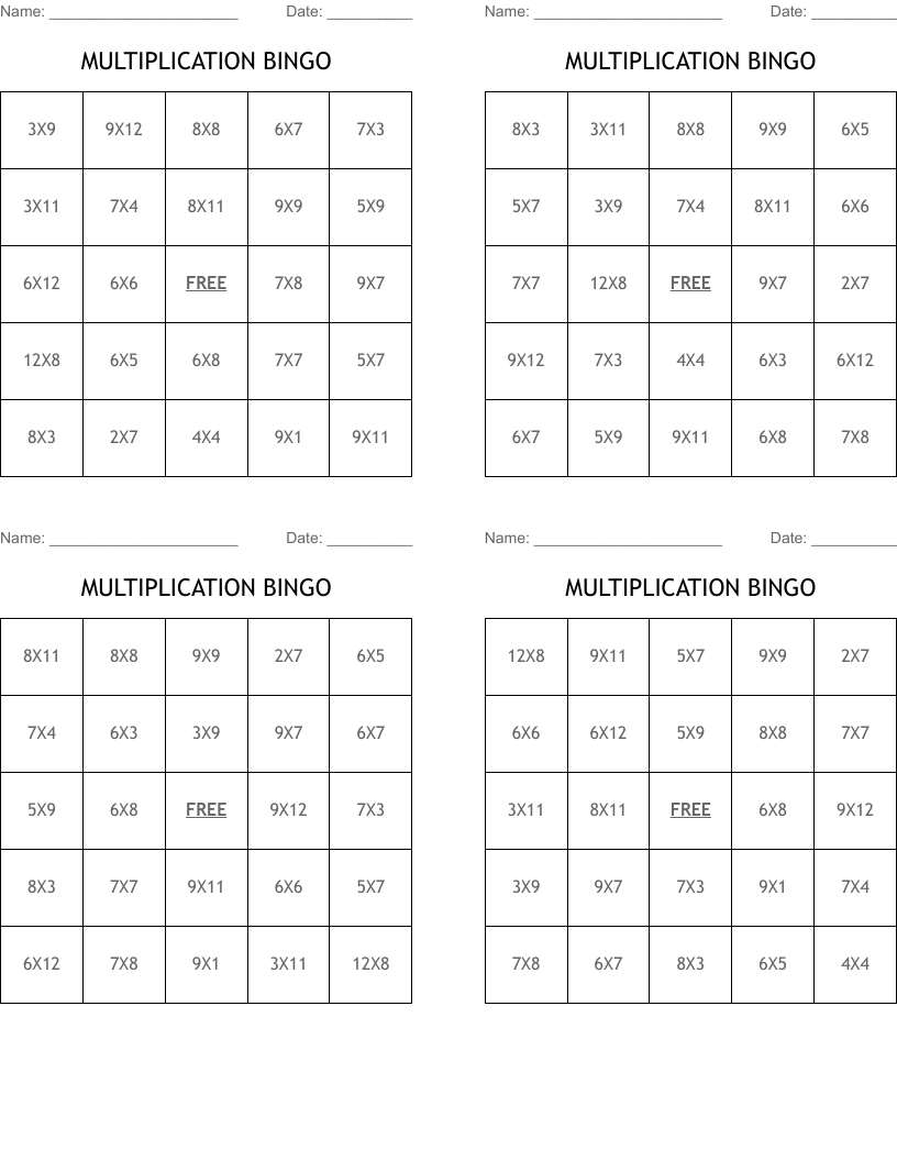 Multiplication Bingo Cards - Wordmint inside Printable Multiplication Bingo Calling Cards