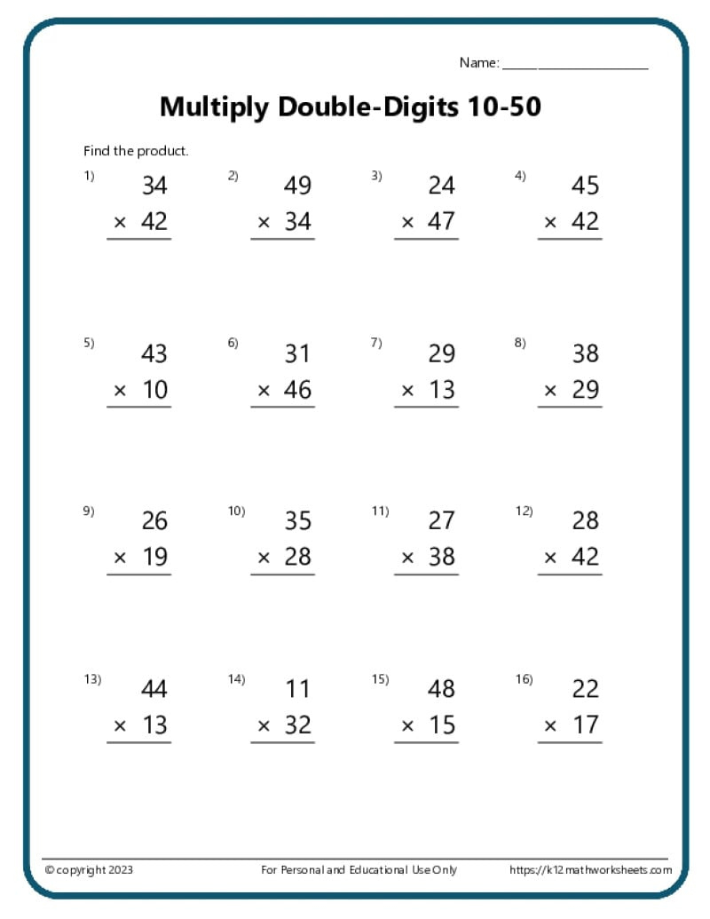 Multiplication Worksheets - K12 Math Worksheets pertaining to Free Printable Multiplication Worksheets