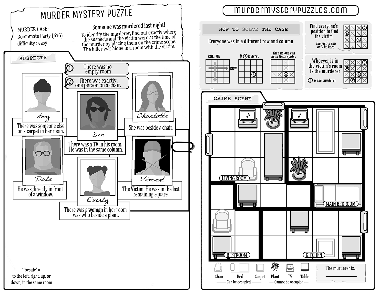 Murder Mystery Puzzles Pnp (Roommate Party, Easy Difficulty) : R for Free Printable Murder Mystery Games