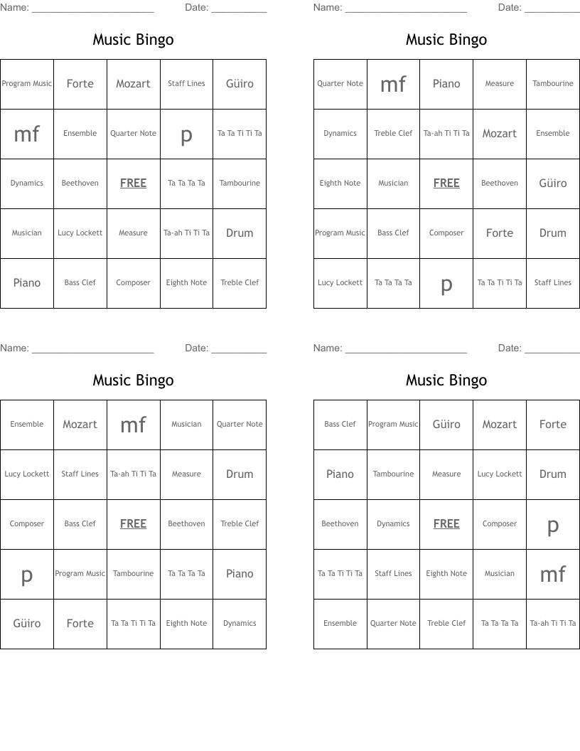 Music Bingo - Wordmint pertaining to Music Bingo Card Generator