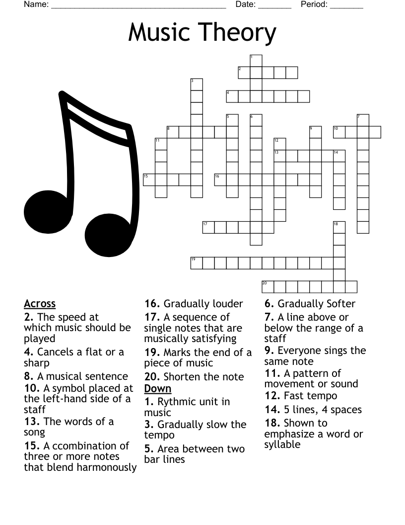 Music Theory Crossword - Wordmint for Music Crossword Puzzles Printable