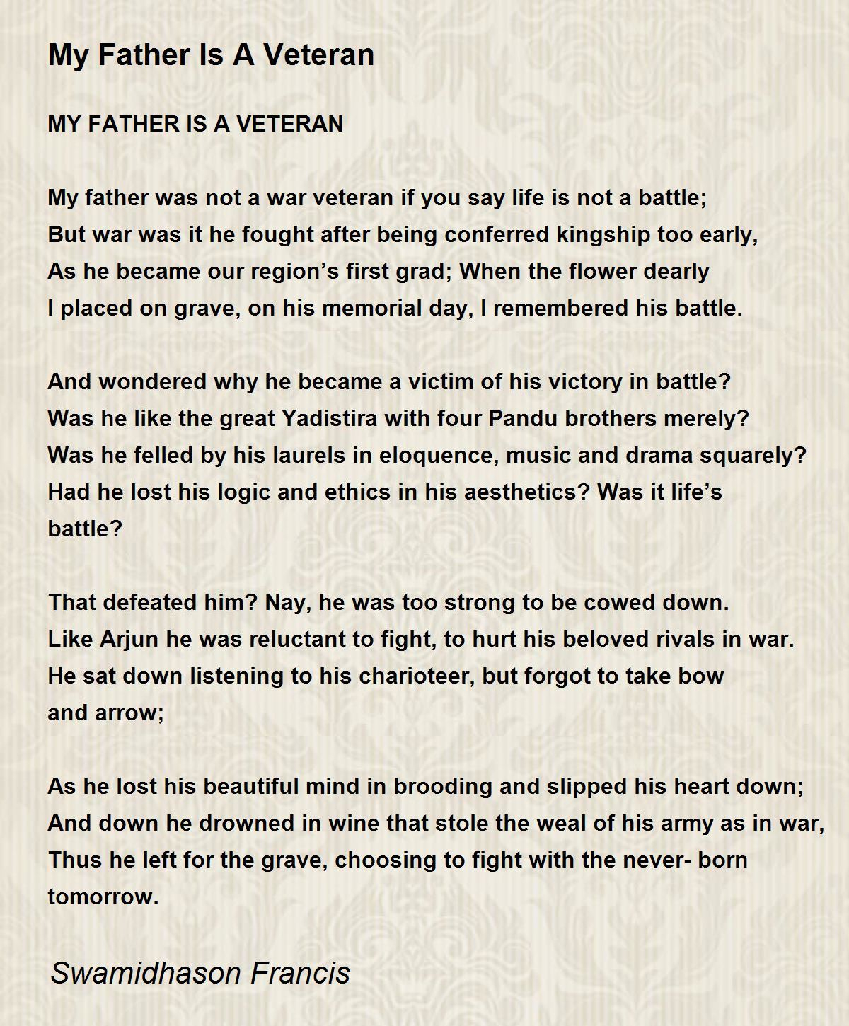 My Father Is A Veteran - My Father Is A Veteran Poem throughout Veterans Day Poem For Dad