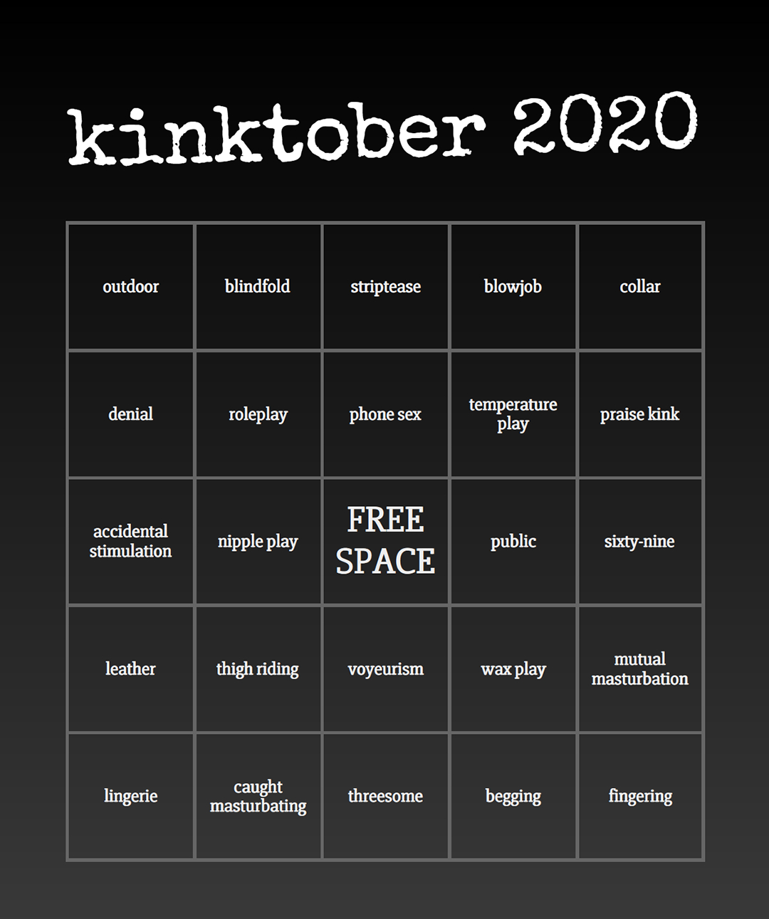 My Place Is Here Corrupting The Young - Kinktober 2020 for Kink Bingo Card Generator