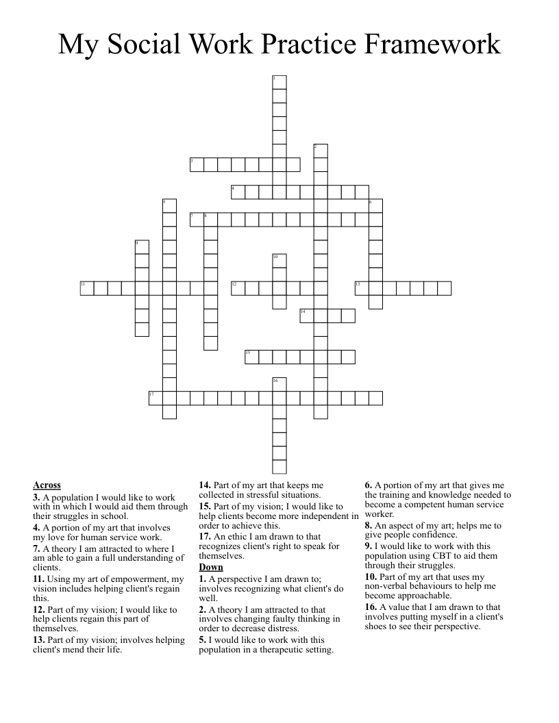 My Social Work Practice Framework Crossword - Wordmint regarding Frameworks Puzzles Free Printable