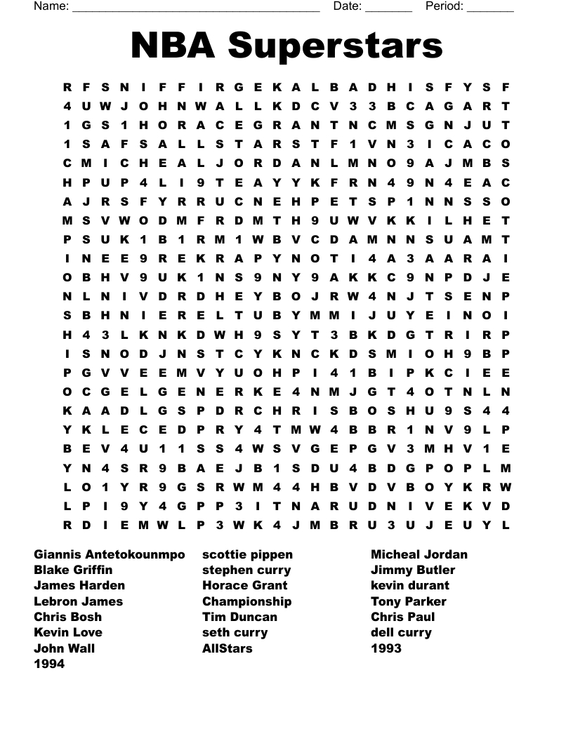 Nba Superstars Word Search - Wordmint regarding Basketball Word Search Printable